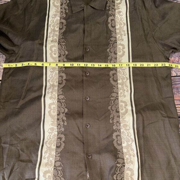 Tommy Bahama Large Brown Silk Embroidered Floral Hawaiian Camp Shirt - Picture 5 of 8